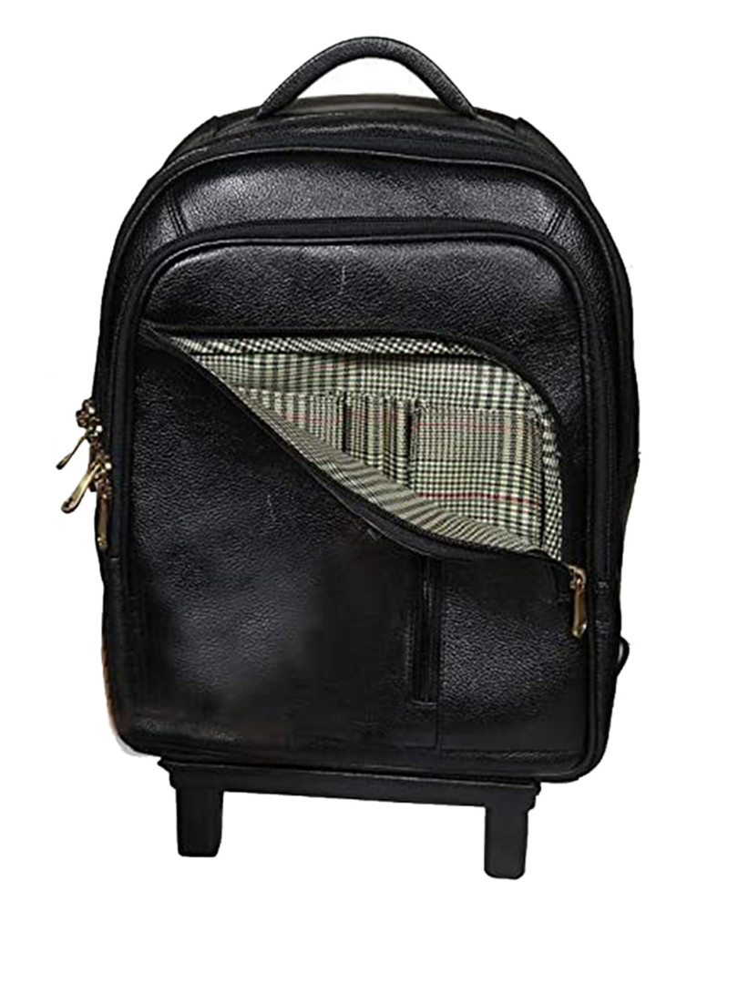 RICHSIGN Textured Leather Laptop Cabin Trolley Backpack